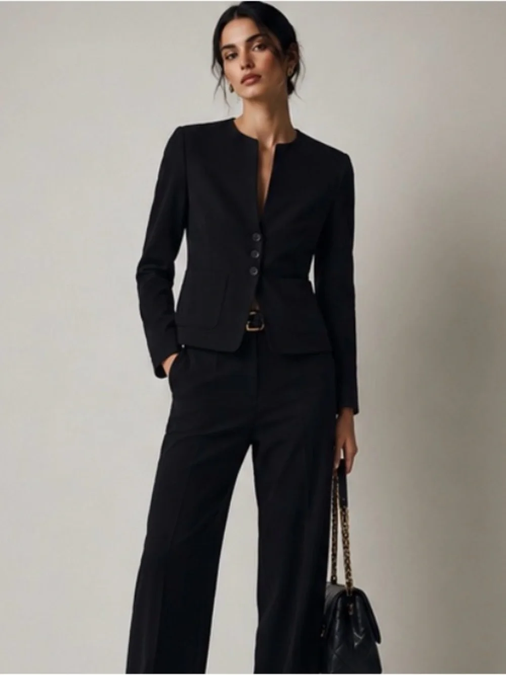 CHANEL Boutique 1998 Spring Black Cotton Silk Collarless Jacket FR 40